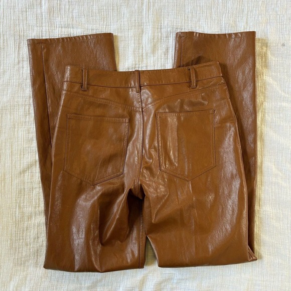 $395 A.L.C‎ Women's Cognac Freddie Faux Unlined Logo Vegan Leather Pant Size 8 - Picture 5 of 9